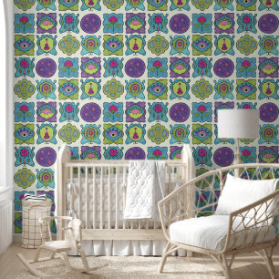 Whimsical Jewel Tones Hand drawn Boho Frame Cream Wallpaper