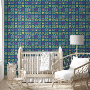 Whimsical Jewel Tones Hand drawn Boho Frames blue Wallpaper