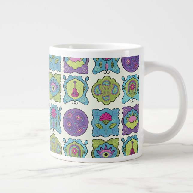 Whimsical Jewel Tones Hand drawn Boho Frames Large Coffee Mug (Right)