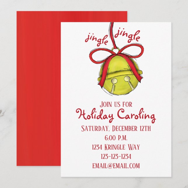 Whimsical Jingle Bells Simple Cute Holiday Party Invitation (Front/Back)