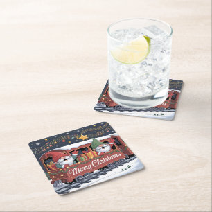 Whimsical Jolly Gnomes Musical Express Square Paper Coaster
