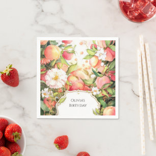 Whimsical Juicy Peach Birthday Napkin