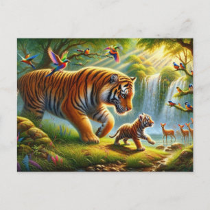 Whimsical Jungle Paradise Painting Postcard