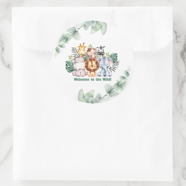 Whimsical Jungle Safari Animal Birthday Classic Round Sticker (Bag)