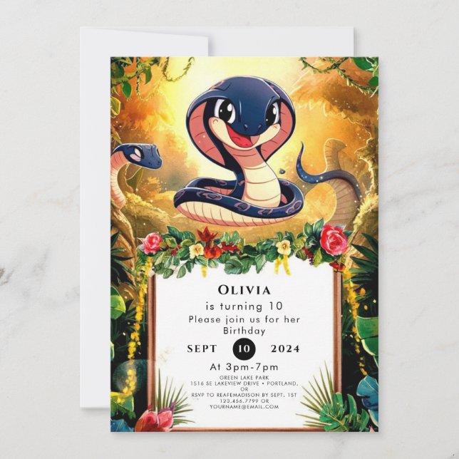 Whimsical Jungle Snake Birthday Invitation (Front)