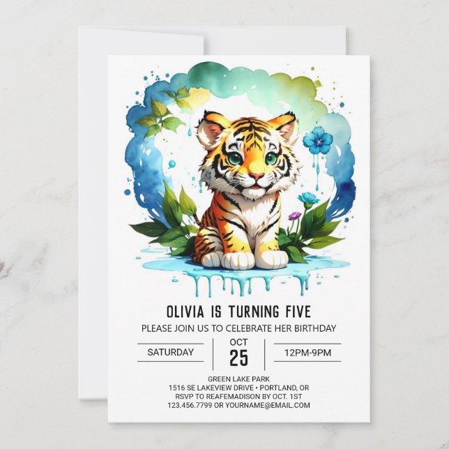 Whimsical Jungle Tiger Custom Boy Birthday Invitation (Front)