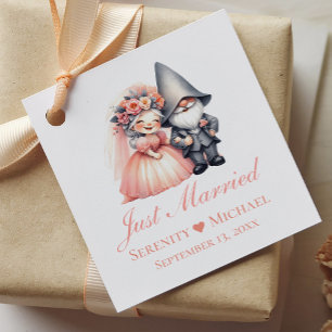 Whimsical Just Married Garden Gnome Rustic Wedding Favour Tags