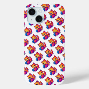Whimsical Kawaii Cat Knitting Scene with Oversized iPhone 15 Case