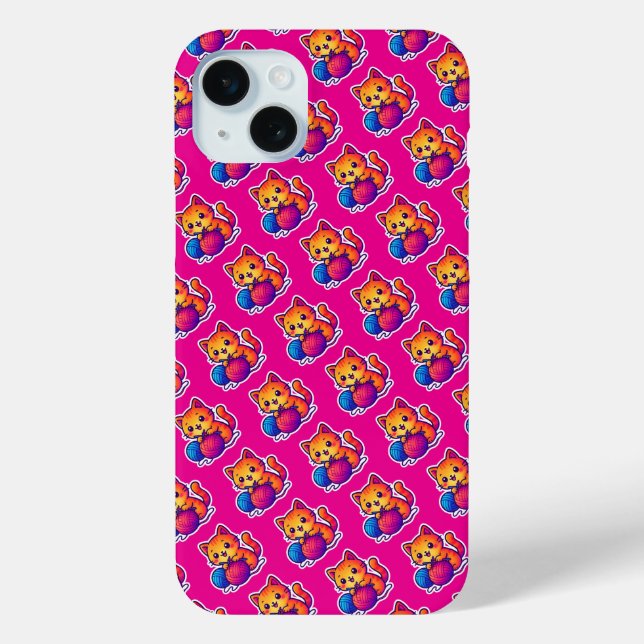 Whimsical Kawaii Cat Knitting Scene with Oversized Case-Mate iPhone Case (Back)
