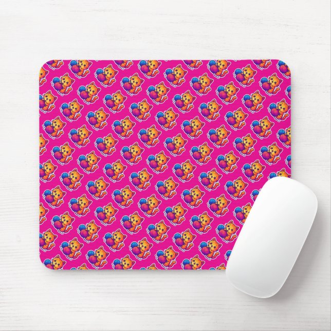 Whimsical Kawaii Cat Knitting Scene with Oversized Mouse Pad (With Mouse)