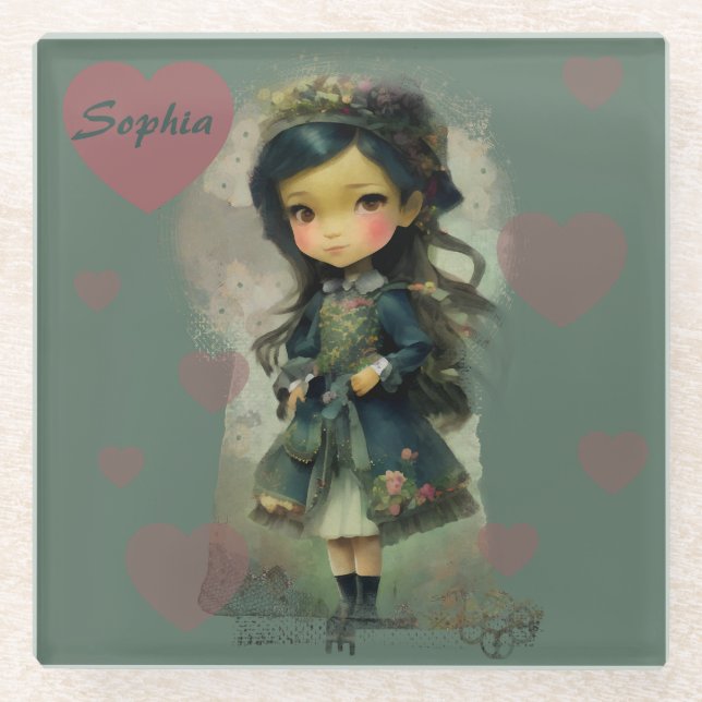Whimsical Kawaii Fairy Tale Girl Glass Coaster (Front)