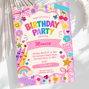 Whimsical Kids Colourful Rainbow Craft Birthday  Invitation