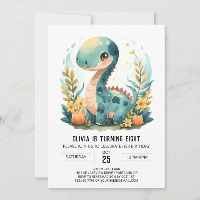 Whimsical Kids Custom Dinosaur Birthday Invitation (Front)