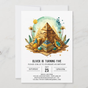 Whimsical Kids Gold Pyramids Birthday Invitation