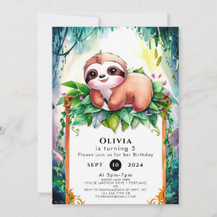 Whimsical Kids Sloth Birthday Invitation