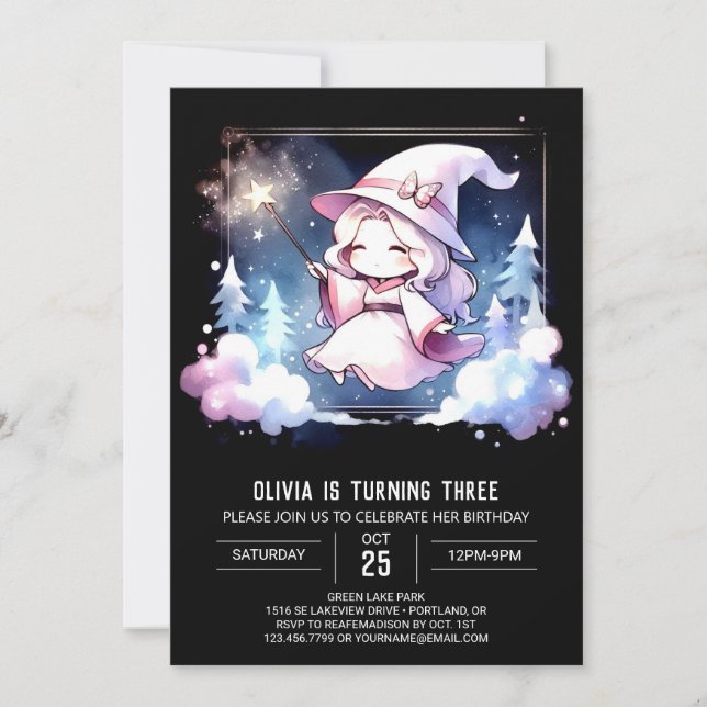 Whimsical Kids Wizard Birthday Invitation (Front)