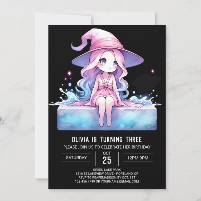 Whimsical Kids Wizard Birthday Invitation (Front)