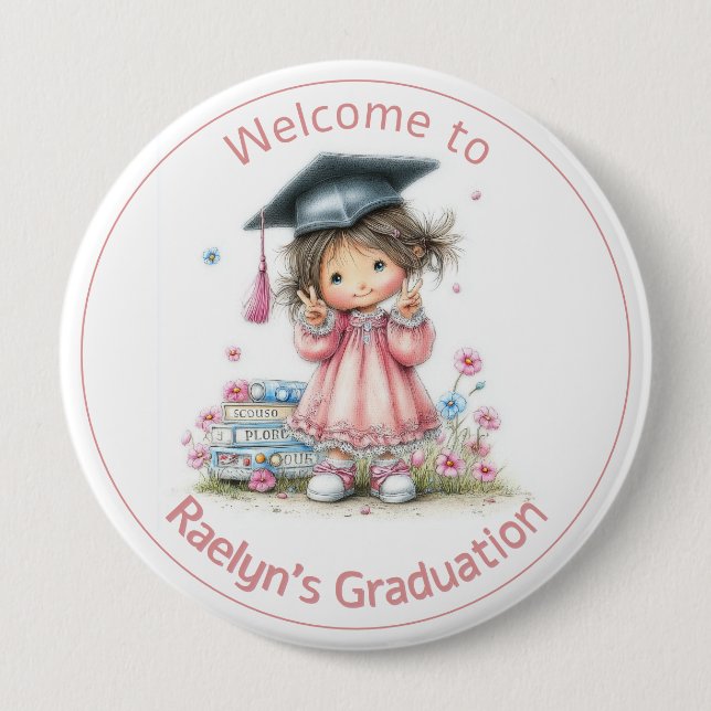 Whimsical Kindergarten Graduation Celebration  4 Inch Round Button (Front)