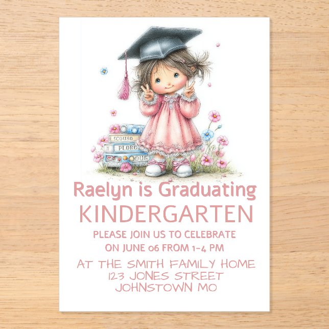 Whimsical Kindergarten Graduation Celebration  Acrylic Invitations (Front)