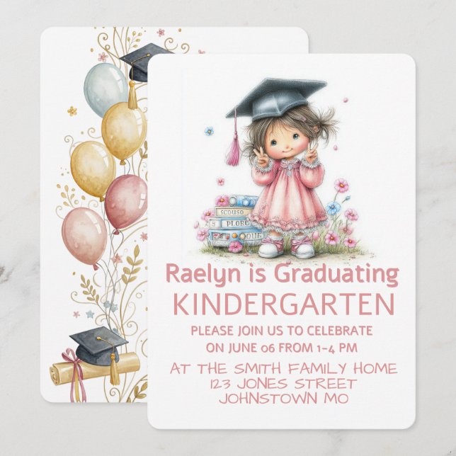 Whimsical Kindergarten Graduation Celebration  Invitation (Front/Back)