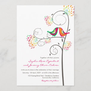 Whimsical Kissing Summer Love Birds Wedding Invite