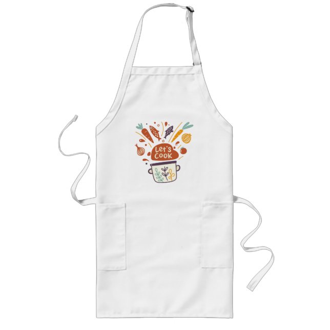 Whimsical Kitchen Scene with “Let’s Cook” Text –  Long Apron (Front)