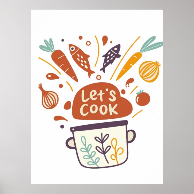Whimsical Kitchen Scene with “Let’s Cook” Text –  Poster (Front)