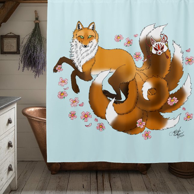 Whimsical Kitsune Fox Blue Cherry Blossoms Fantasy (Creator Uploaded)