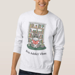 Whimsical Kitten Glasses Book Lover Bookshelf Cozy Sweatshirt