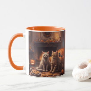 Whimsical kitten on Halloween in a cozy livingroom Mug