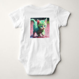Whimsical Kitten Rain Run Baby Jersey Bodysuit