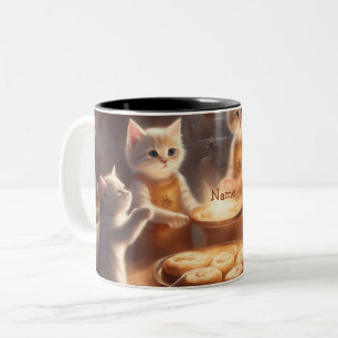 Whimsical Kittens Bake Cookies Halloween Two-Tone Coffee Mug