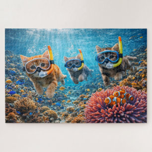 Whimsical kittens, snorkelling, underwater coral r jigsaw puzzle