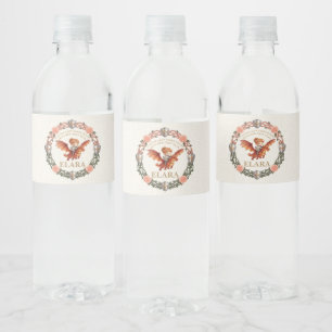 Whimsical Knight Girl and Dragon First Birthday Water Bottle Label