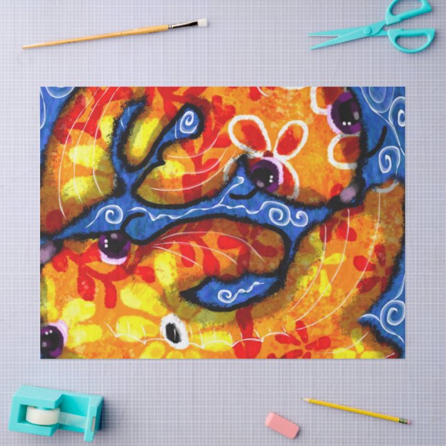 Whimsical Koi Goldfish Orange Floral Decoupage Tissue Paper (Craft)