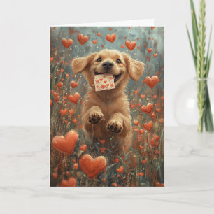 Whimsical Labrador Retriever in Heart Flower Card