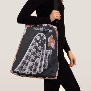 Whimsical Lace Ghost Illustration with Floral  Crossbody Bag