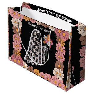 Whimsical Lace Ghost Illustration with Floral Large Gift Bag