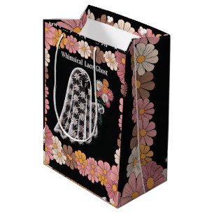 Whimsical Lace Ghost Illustration with Floral Medium Gift Bag