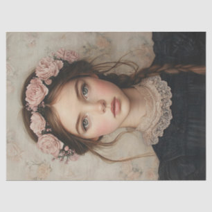 Whimsical Lady in a Flower Crown Portrait Tissue Paper