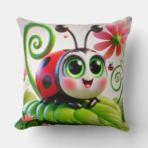 🐞 Whimsical Ladybug Character Art For Kids Room Throw Pillow