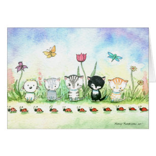 Whimsical Ladybug Kitty Cat Puppy Card