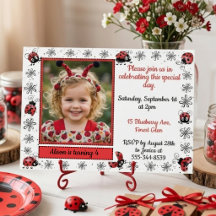 Whimsical Ladybug Photo Birthday Invitation