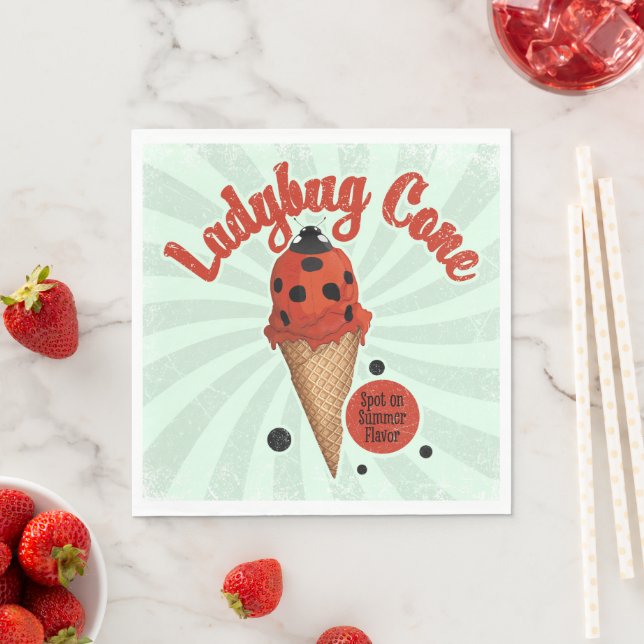 Whimsical Ladybug | Retro Ice Cream Art Napkin (Insitu)