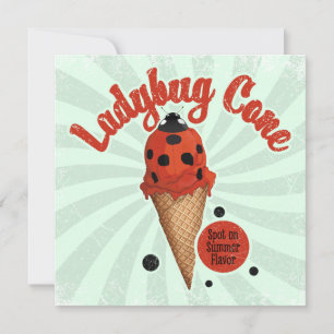 Whimsical Ladybug Retro Vintage Ice Cream Art Card