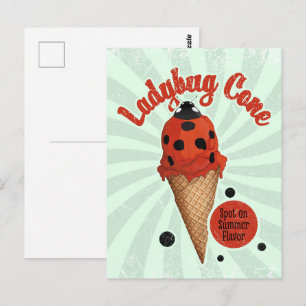 Whimsical Ladybug Retro Vintage Ice Cream Art Postcard