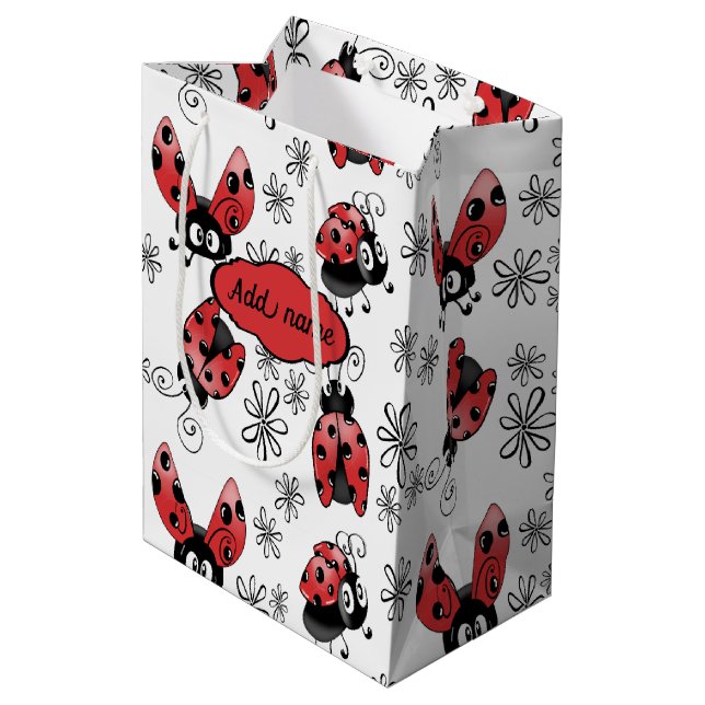 Whimsical Ladybugs With Flowers Small Gift Bag (Back Angled)