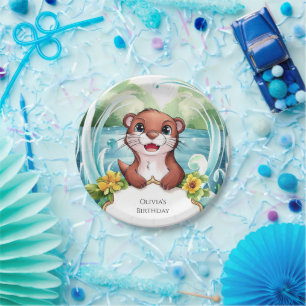 Whimsical Lake Otter Birthday Paper Plate