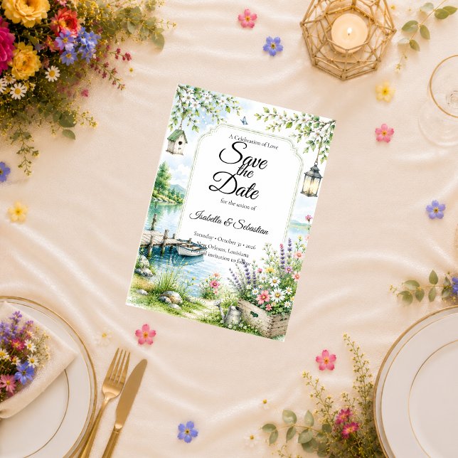 Whimsical Lakeside Cottage Romance Wedding Save The Date (Creator Uploaded)