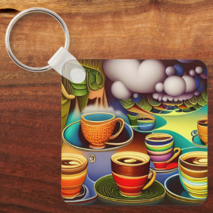 Whimsical Land of Coffee Cups Keychain